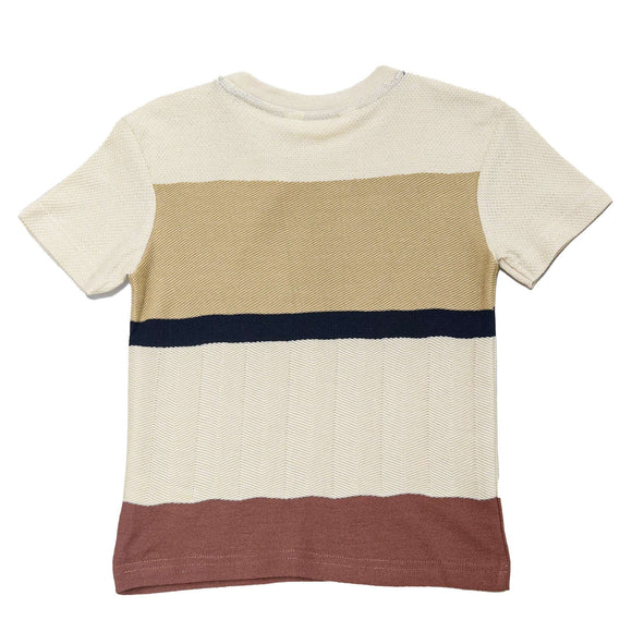 Cream Y D Striped Short Sleeve Jacquard T Shirt Cream Nawao.com