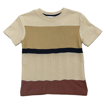 Cream Y D Striped Short Sleeve Jacquard T Shirt Cream Nawao.com