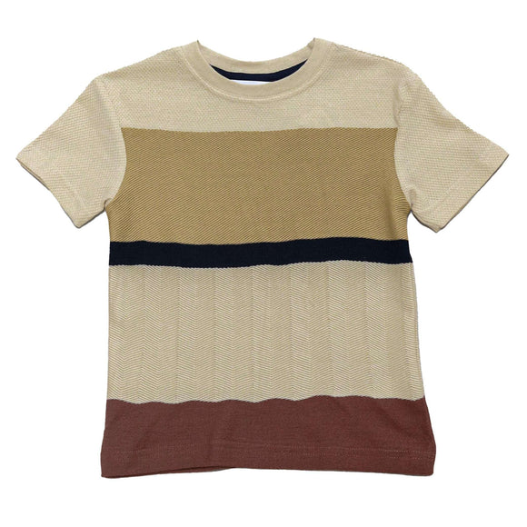 Cream Y D Striped Short Sleeve Jacquard T Shirt Cream Nawao.com