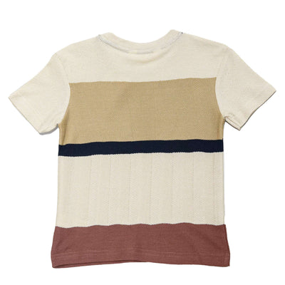 Cream Y D Striped Short Sleeve Jacquard T Shirt Cream Nawao.com