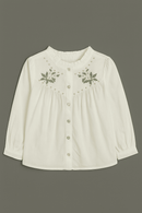 Cream Yoke Embroidered Blouse Cream Nawao.com