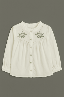 Cream Yoke Embroidered Blouse Cream Nawao.com