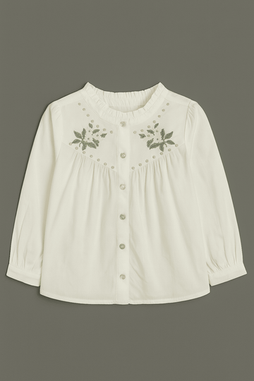 Cream Yoke Embroidered Blouse Cream Nawao.com