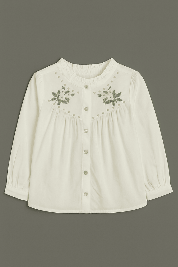 Cream Yoke Embroidered Blouse Cream Nawao.com