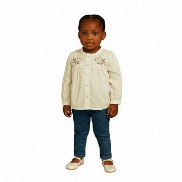 Cream Yoke Embroidered Blouse Cream Nawao.com