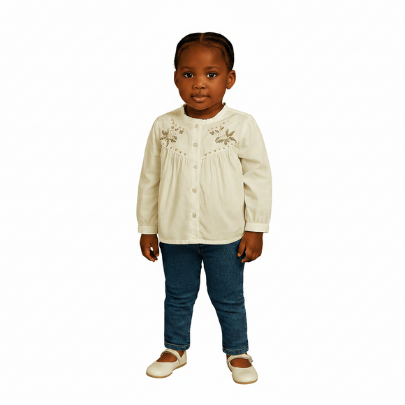 Cream Yoke Embroidered Blouse Cream Nawao.com