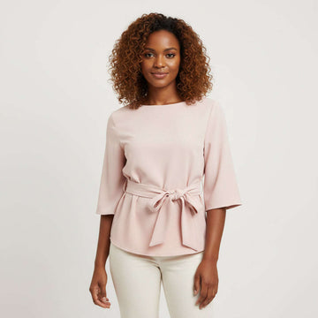 Crewneck 3 4 Sleeve Blouse Pale Pink Nawao.com