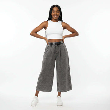 Cullote Wide Leg Pants Dark Grey Nawao.com