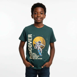 Dark Green Short Sleeve Graphic Tee Dark Green Nawao.com