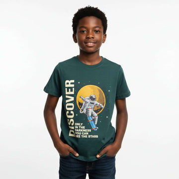 Dark Green Short Sleeve Graphic Tee Dark Green Nawao.com