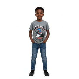 Dark Grey Awesome Print Short Sleeve T Shirt Dark Grey Nawao.com
