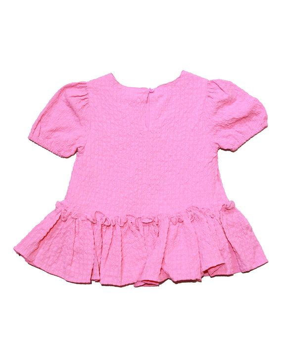 Dark Pink Textured Woven Peplum Blouse Nawao.com