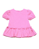 Dark Pink Textured Woven Peplum Blouse Nawao.com