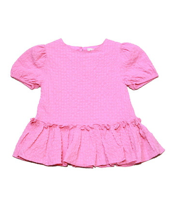 Dark Pink Textured Woven Peplum Blouse Nawao.com