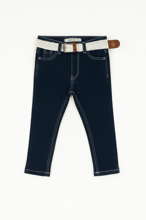 Dark Wash Belted 5 Pocket Jeans Darkwash Nawao.com