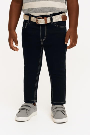 Dark Wash Belted 5 Pocket Jeans Darkwash Nawao.com
