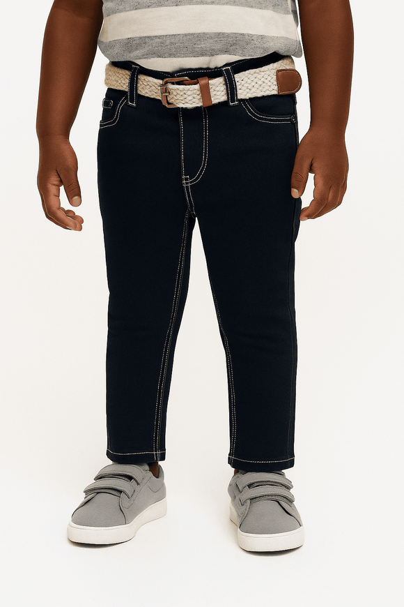 Dark Wash Belted 5 Pocket Jeans Darkwash Nawao.com