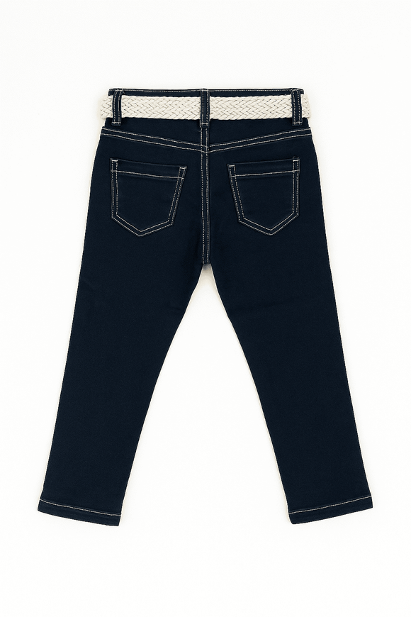 Dark Wash Belted 5 Pocket Jeans Darkwash Nawao.com