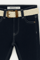 Dark Wash Belted 5 Pocket Jeans Darkwash Nawao.com