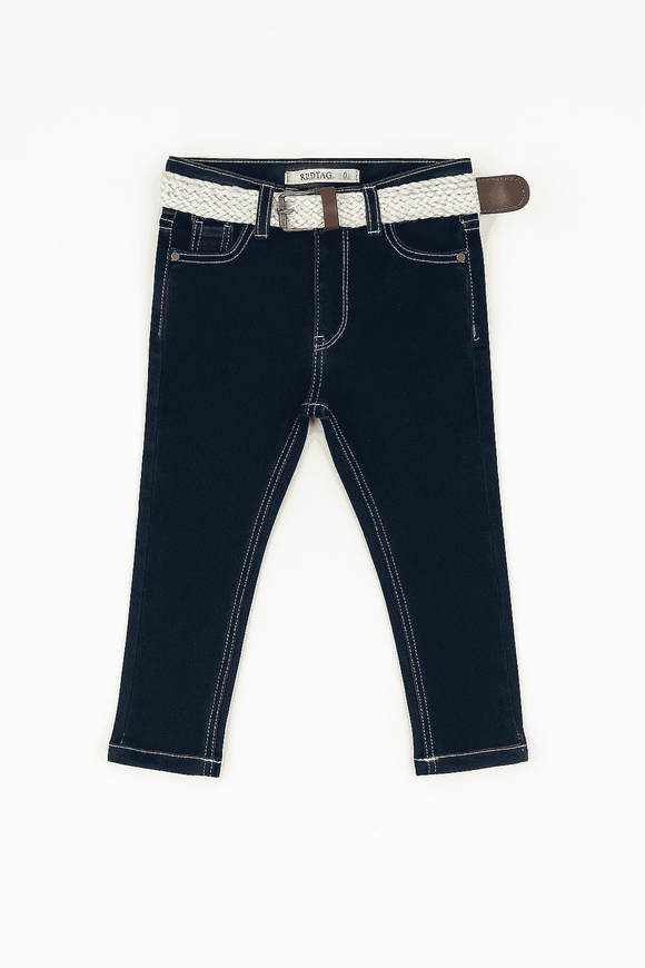 Dark Wash Belted 5 Pocket Jeans Darkwash Nawao.com