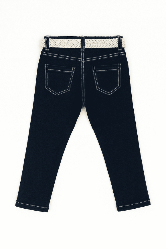 Dark Wash Belted 5 Pocket Jeans Darkwash Nawao.com