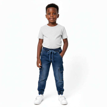 Dark Wash Knit Denim Cargo Pocket Jogger Darkwash Nawao.com