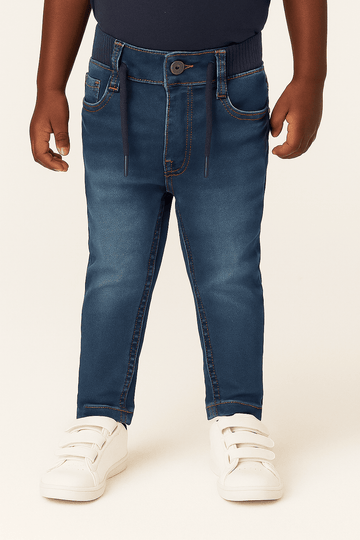 Dark Wash Knitted 5 Pocket  Pullon Jeans. Nawao.com