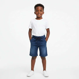 Dark Wash Knitted Denim Paneled Pullon Shorts Darkwash Nawao.com