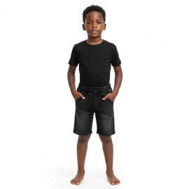 Dark Wash Rib Waist Knitted Denim 5 Pkt Shorts Darkwash Nawao.com