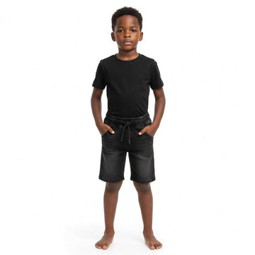Dark Wash Rib Waist Knitted Denim 5 Pkt Shorts Darkwash Nawao.com