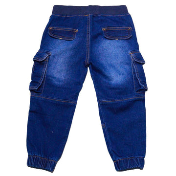 Dark Wash Rib Waistband Cargo Pocket Jogger Nawao.com