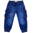 Dark Wash Rib Waistband Cargo Pocket Jogger Nawao.com
