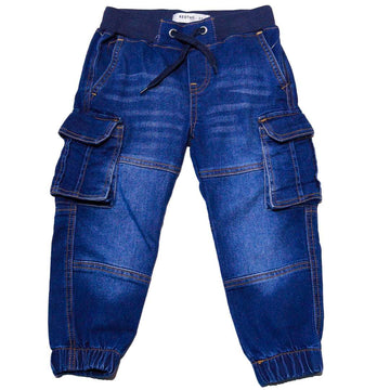 Dark Wash Rib Waistband Cargo Pocket Jogger Nawao.com