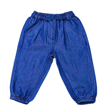 Dark Wash Solid Harem Jeans With Frills Nawao.com