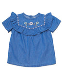 Denim Embroidered Blouse Nawao.com