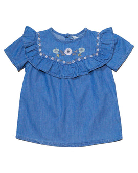 Denim Embroidered Blouse Nawao.com