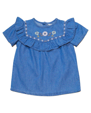 Denim Embroidered Blouse Nawao.com