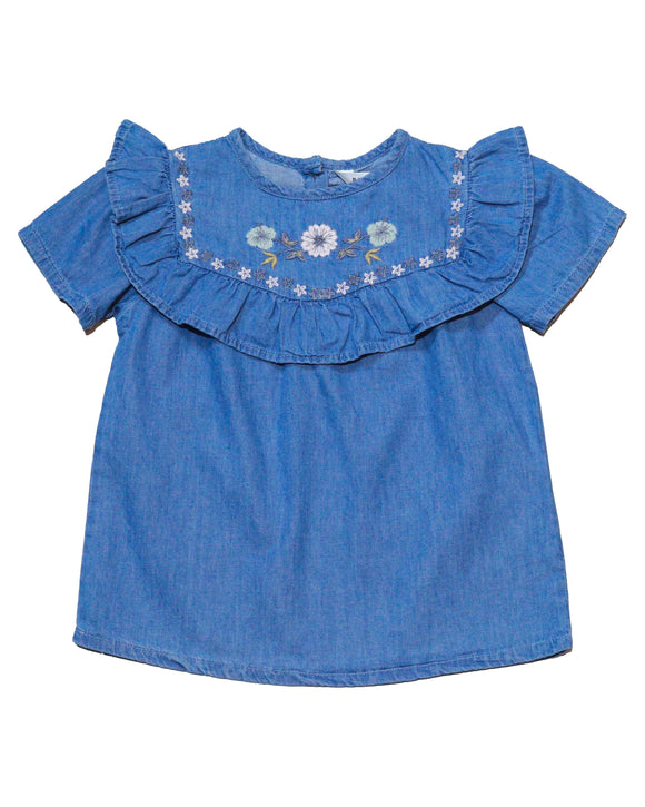 Denim Embroidered Blouse Nawao.com