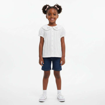 Dobby Embroidered Collar Shirt White Nawao.com