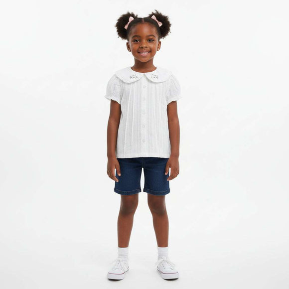 Dobby Embroidered Collar Shirt White Nawao.com