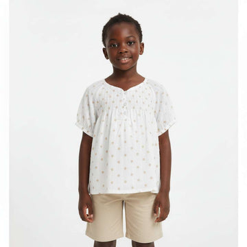 Dobby With Smocking Aop Blouse Nawao.com