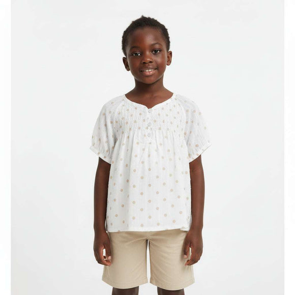 Dobby With Smocking Aop Blouse Nawao.com