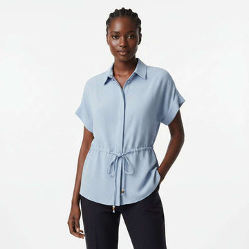 Drawstring Detailed Waist Blouse Pale Blue Nawao.com