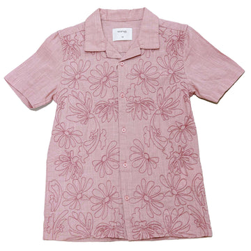Dusty Pink Embroidery Shirt Pale Nawao.com