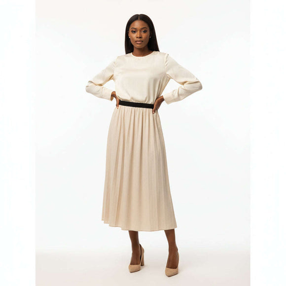 Elasticated Aline Skirt Beige Nawao.com
