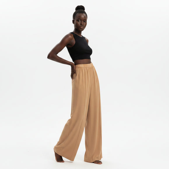 Elasticated Wideleg Trouser Beige Nawao.com