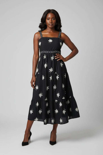 Embroidered Palm Pint Strap Dress Assorted Nawao.com