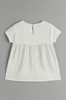 Embroidered Short Slv Knit Woven Top Nawao.com