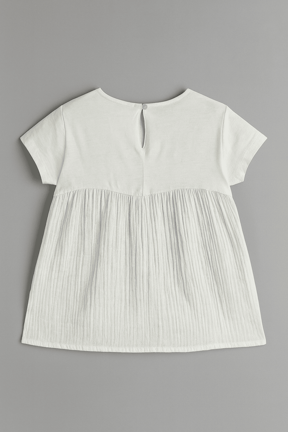 Embroidered Short Slv Knit Woven Top Nawao.com