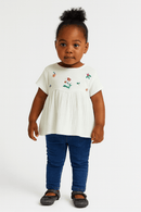 Embroidered Short Slv Knit Woven Top Nawao.com